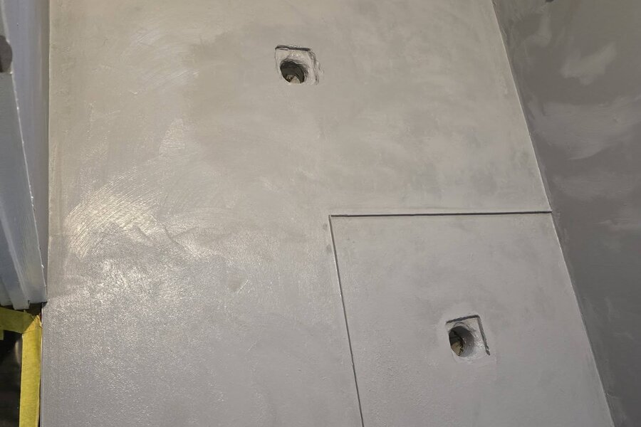 Bathroom shower recess waterproofed with three coats of membrane, applied to Australian Standards